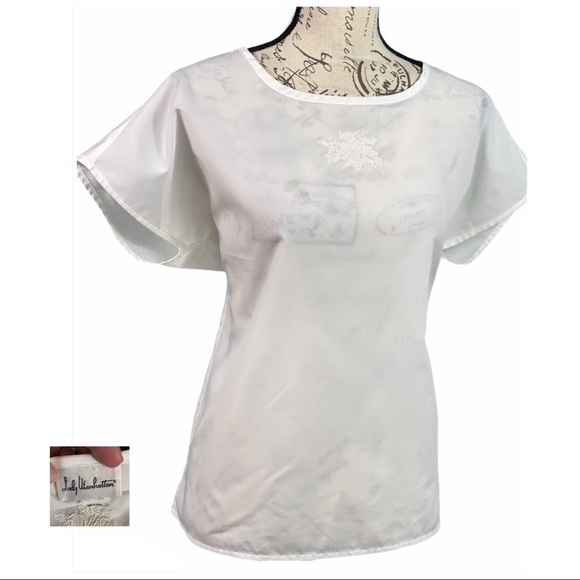 LADY MANHATTAN Vintage 1980s White Embroidered Top - Picture 1 of 12
